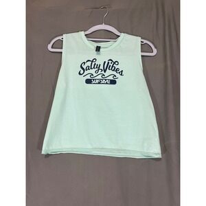 Surf Style Salty Vibes Graphic Tank Top Womens Medium Mint Green Sleeveless Tee